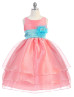 A-line Organza Tea Length Tiered Flower Girl Dress With Flower Sash